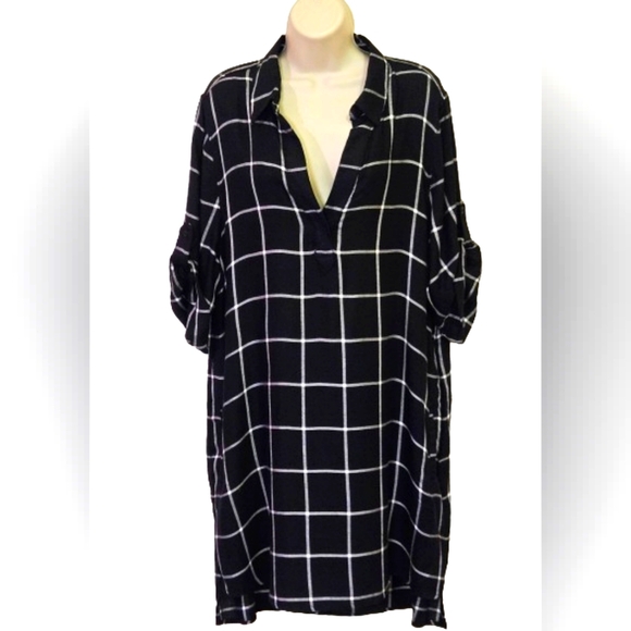 Chelsea & Theodore Black & White Check Grid Print Shirt Dress, X-Large,NWT - Picture 10 of 12